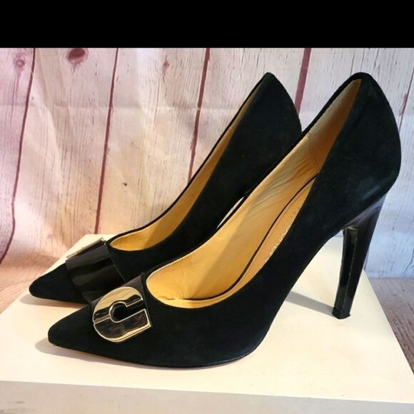 Vintage Mint Charles Jourdan Paris Black Suede Pumps w/Silver "CJ" Logo sz. 9M - Picture 1 of 9